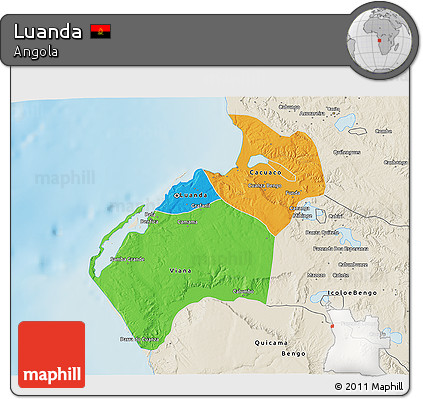Political 3D Map of Luanda, shaded relief outside