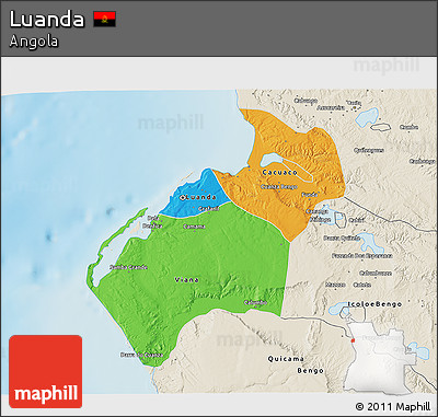 Political 3D Map of Luanda, shaded relief outside