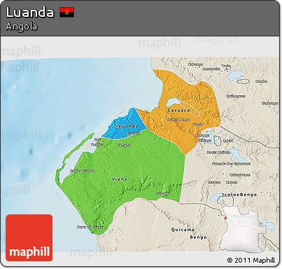 Political 3D Map of Luanda, shaded relief outside