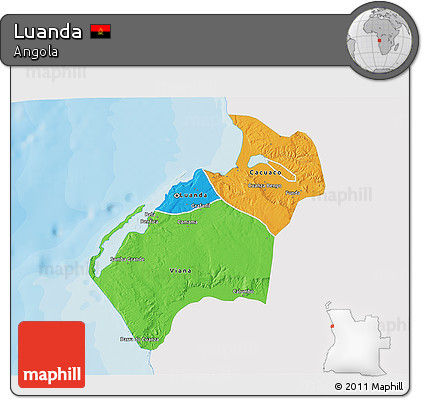 Political 3D Map of Luanda, single color outside
