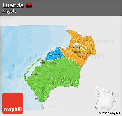 Political 3D Map of Luanda, single color outside