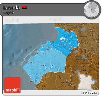 Political Shades 3D Map of Luanda, darken