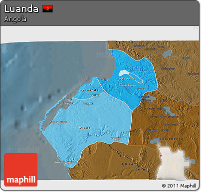 Political Shades 3D Map of Luanda, darken