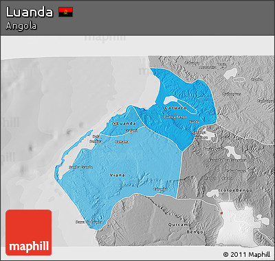Political Shades 3D Map of Luanda, desaturated