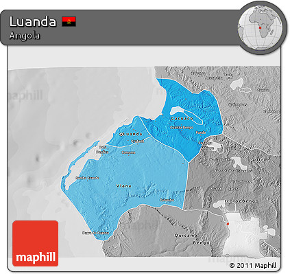 Political Shades 3D Map of Luanda, desaturated