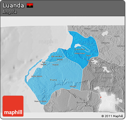 Political Shades 3D Map of Luanda, desaturated