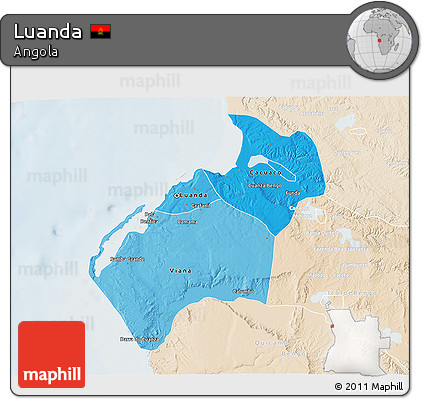 Political Shades 3D Map of Luanda, lighten