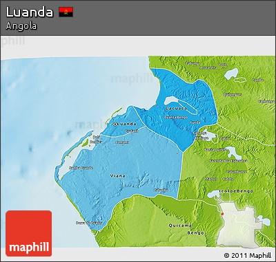 Political Shades 3D Map of Luanda, physical outside