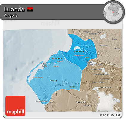 Political Shades 3D Map of Luanda, semi-desaturated