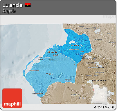 Political Shades 3D Map of Luanda, semi-desaturated