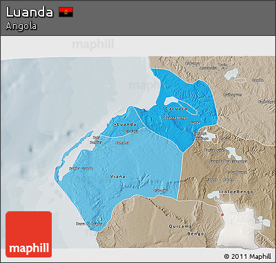Political Shades 3D Map of Luanda, semi-desaturated