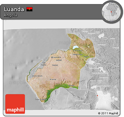 Satellite 3D Map of Luanda, lighten, desaturated