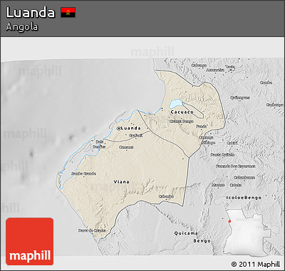 Shaded Relief 3D Map of Luanda, desaturated