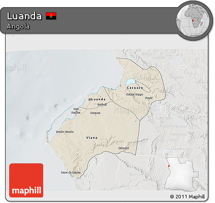 Shaded Relief 3D Map of Luanda, lighten, semi-desaturated