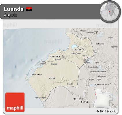 Shaded Relief 3D Map of Luanda, semi-desaturated