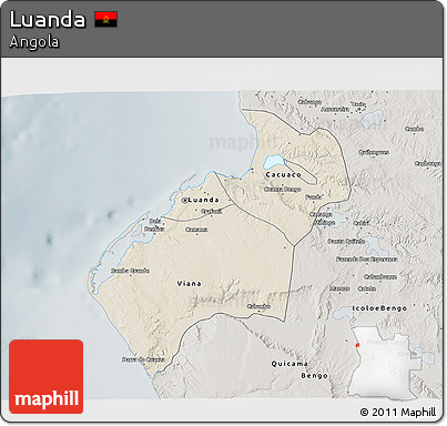 Shaded Relief 3D Map of Luanda, semi-desaturated