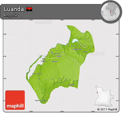 Physical Map of Luanda, cropped outside