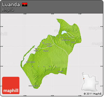 Physical Map of Luanda, cropped outside