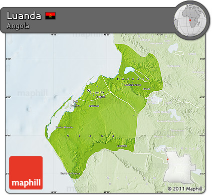 Physical Map of Luanda, lighten