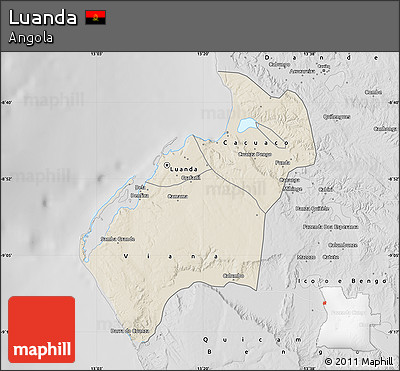 Shaded Relief Map of Luanda, desaturated