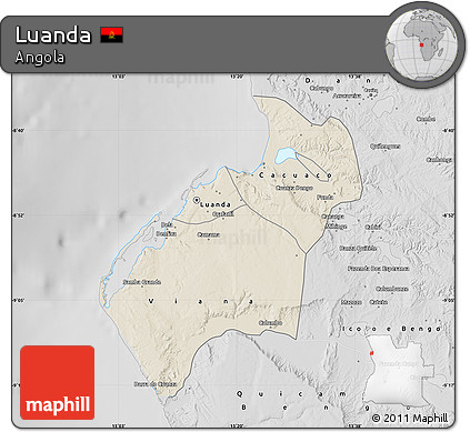 Shaded Relief Map of Luanda, desaturated