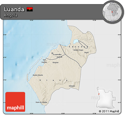 Shaded Relief Map of Luanda, single color outside