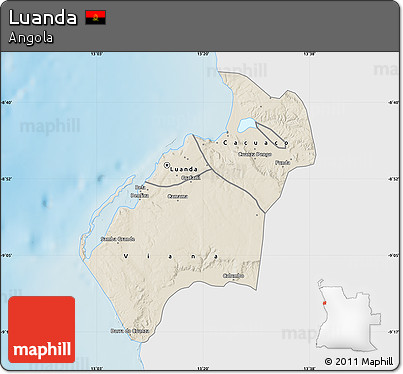Shaded Relief Map of Luanda, single color outside
