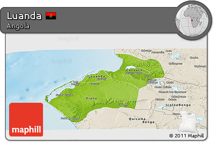 Physical Panoramic Map of Luanda, shaded relief outside