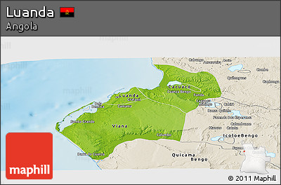 Physical Panoramic Map of Luanda, shaded relief outside