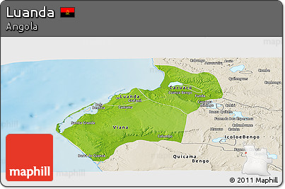 Physical Panoramic Map of Luanda, shaded relief outside