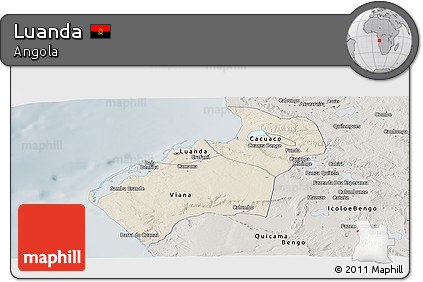 Shaded Relief Panoramic Map of Luanda, semi-desaturated