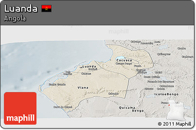 Shaded Relief Panoramic Map of Luanda, semi-desaturated