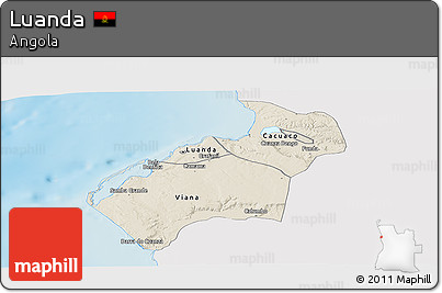 Shaded Relief Panoramic Map of Luanda, single color outside