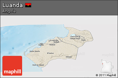 Shaded Relief Panoramic Map of Luanda, single color outside