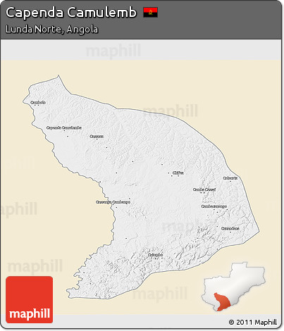 Classic Style 3D Map of Capenda Camulemb, single color outside