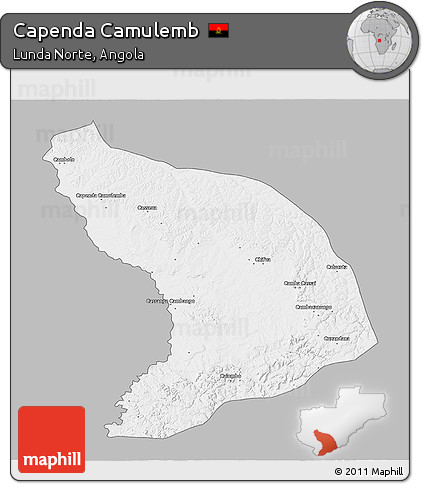 Gray 3D Map of Capenda Camulemb, single color outside