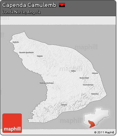 Gray 3D Map of Capenda Camulemb, single color outside