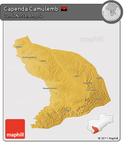 Physical 3D Map of Capenda Camulemb, cropped outside