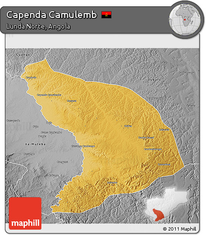 Physical 3D Map of Capenda Camulemb, desaturated