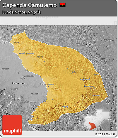 Physical 3D Map of Capenda Camulemb, desaturated