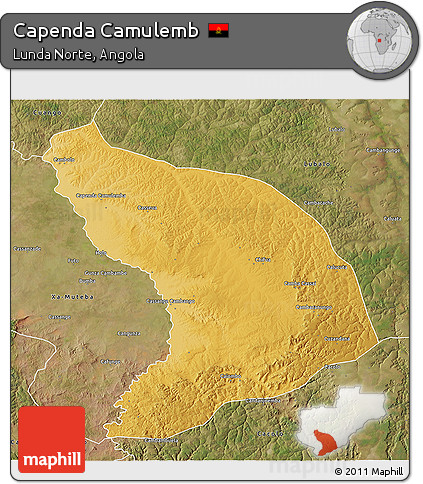 Physical 3D Map of Capenda Camulemb, satellite outside