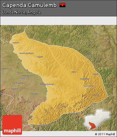Physical 3D Map of Capenda Camulemb, satellite outside
