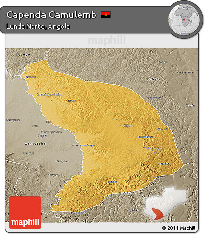 Physical 3D Map of Capenda Camulemb, semi-desaturated