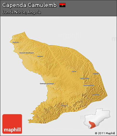 Physical 3D Map of Capenda Camulemb, single color outside