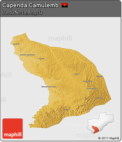 Physical 3D Map of Capenda Camulemb, single color outside