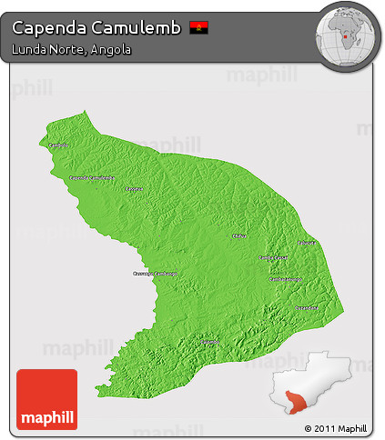 Political 3D Map of Capenda Camulemb, cropped outside