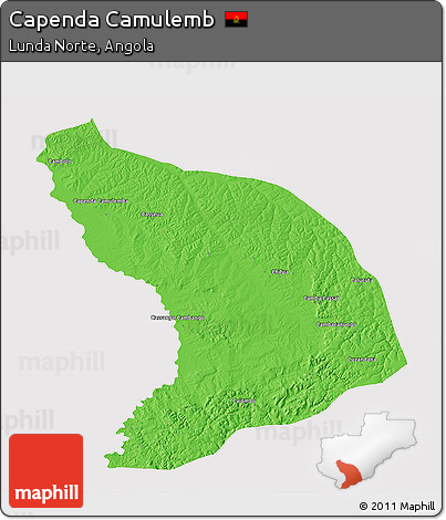 Political 3D Map of Capenda Camulemb, cropped outside