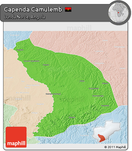 Political 3D Map of Capenda Camulemb, lighten