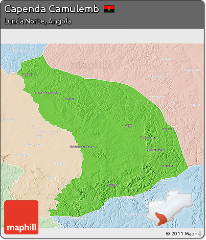 Political 3D Map of Capenda Camulemb, lighten