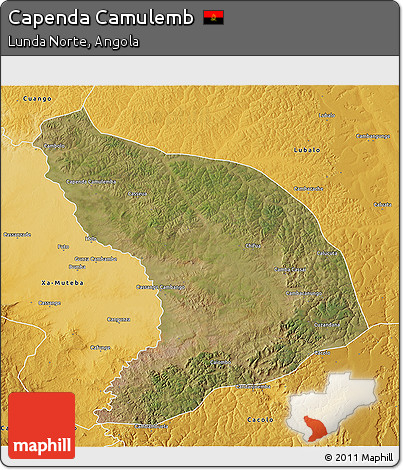 Satellite 3D Map of Capenda Camulemb, physical outside